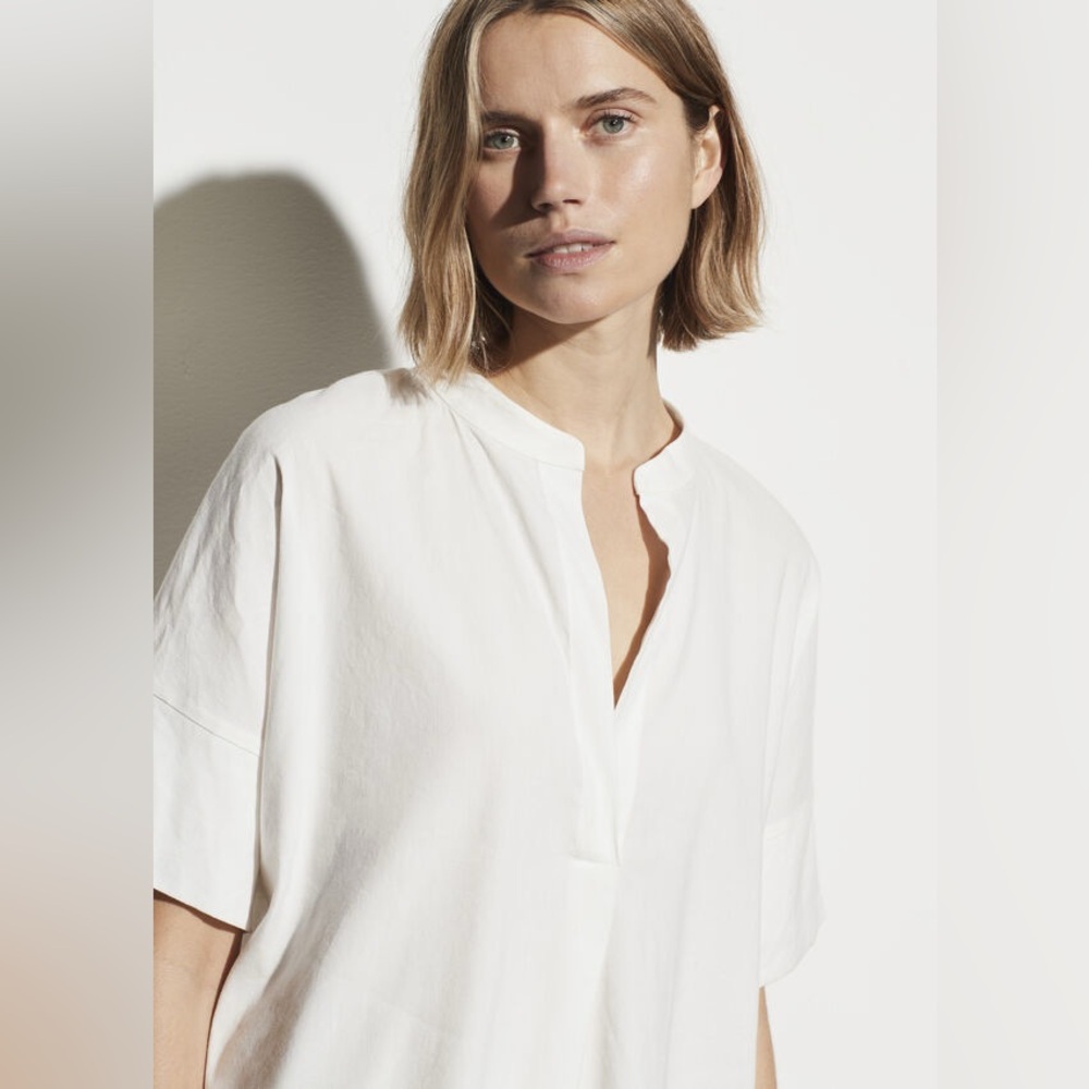 Vince Short-Sleeve Linen Popover Top